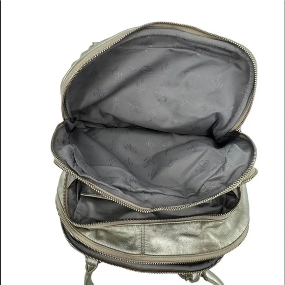 Cole Haan Silver Leather Zipper Top 3 Compartment Satchel Bag Purse Women's - Picture 6 of 13